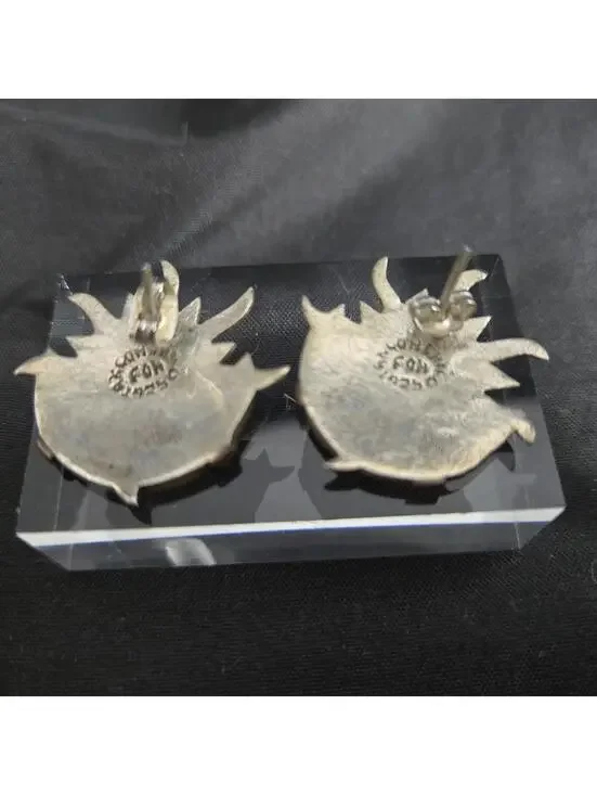 Vintage Taxco Sterling Silver Sun Moon Face Earrings Mixed Metal 925 Copper - Picture 6 of 8